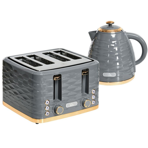 Kettle and Toaster Set 1.7L Rapid Boil Kettle & 4 Slice Toaster Grey-Seasons Home Store