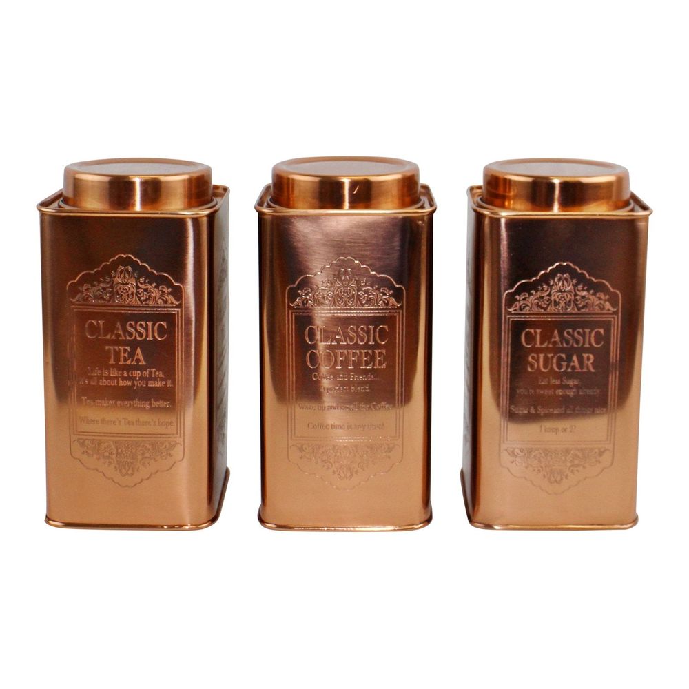 Large Metal Copper Coloured Tea, Coffee & Sugar Storage Tins-Seasons Home Store