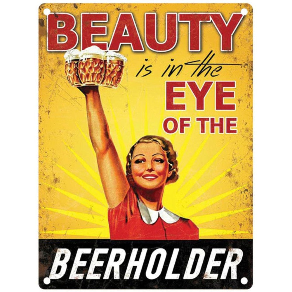 Large Metal Sign 60 x 49.5cm Funny BEAUTY IS IN THE EYE-Seasons Home Store