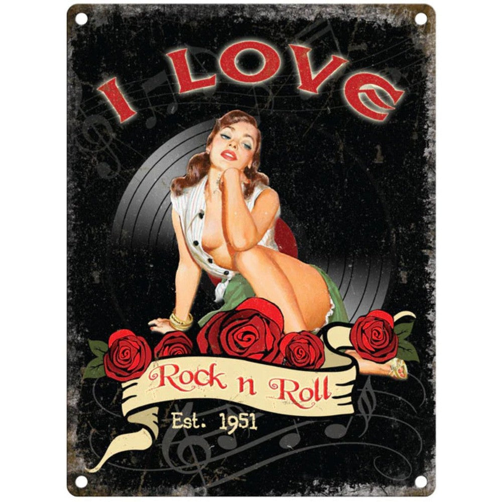 Large Metal Sign 60 x 49.5cm Music I LOVE ROCK AND ROLL-Seasons Home Store