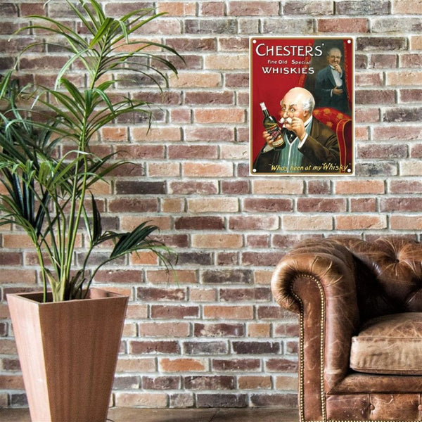 Large Metal Sign 60 x 49.5cm Vintage Retro Chesters' Whiskey-wall pictures-Seasons Home Store