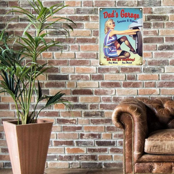 Large Metal Sign 60 x 49.5cm Vintage Retro Dad's Garage-Seasons Home Store