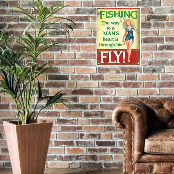 Large Metal Sign 60 x 49.5cm Vintage Retro Fishing Way-Seasons Home Store