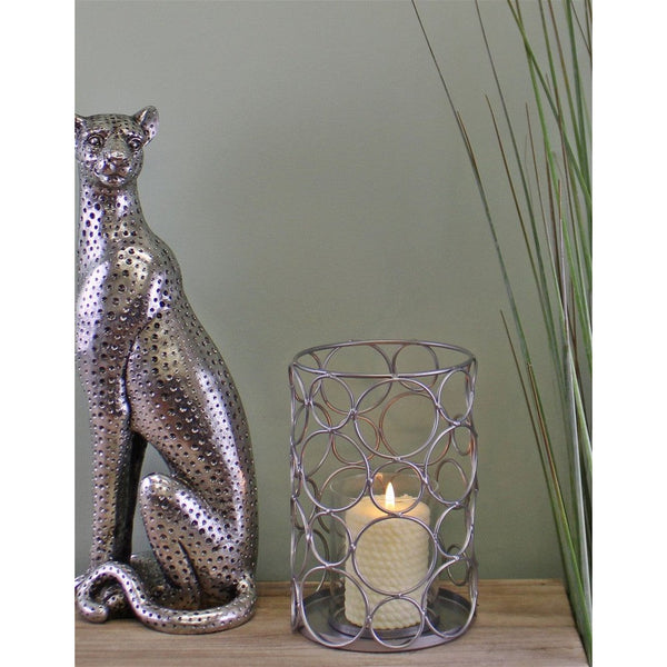 Large Silver Metal Abstract Design Candle Holder-Seasons Home Store