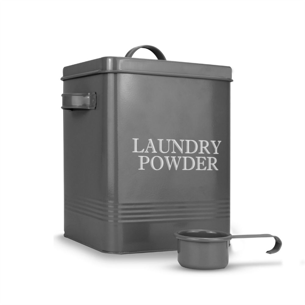Laundry Powder Storage Tin with Scoop Grey-Seasons Home Store
