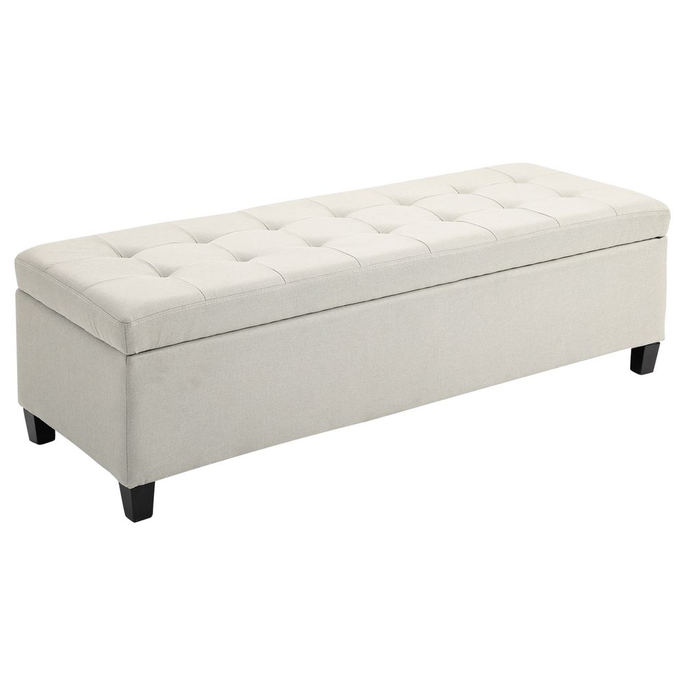 Linen Storage Ottoman Bench Padded w/ Tufting Hinged Lid Wood Frame Feet-Seasons Home Store