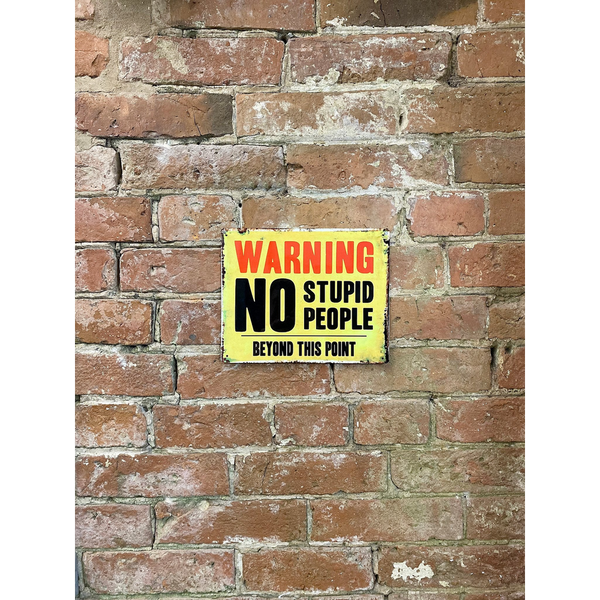 Metal Advertising Wall Sign - Warning No Stupid People Beyond This Point-Seasons Home Store