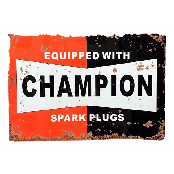 Metal Wall Sign Plaque - Champion Spark Plugs-Seasons Home Store