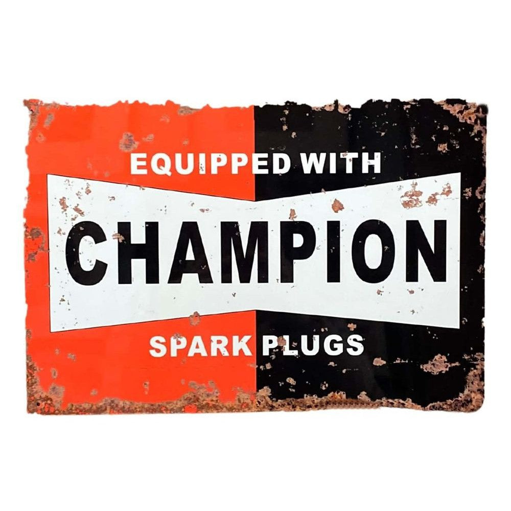 Metal Wall Sign Plaque - Champion Spark Plugs-Seasons Home Store