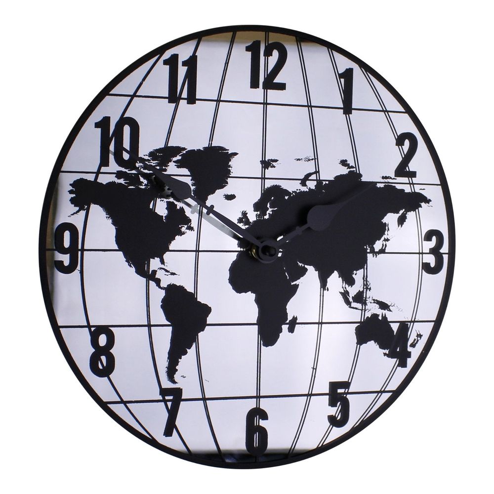 Mirrored Clock Featuring Map Of The World Design 30cm-Seasons Home Store