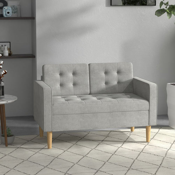 Modern 2 Seater Sofa with Storage Compact Loveseat Sofa for Living Room Grey-Seasons Home Store