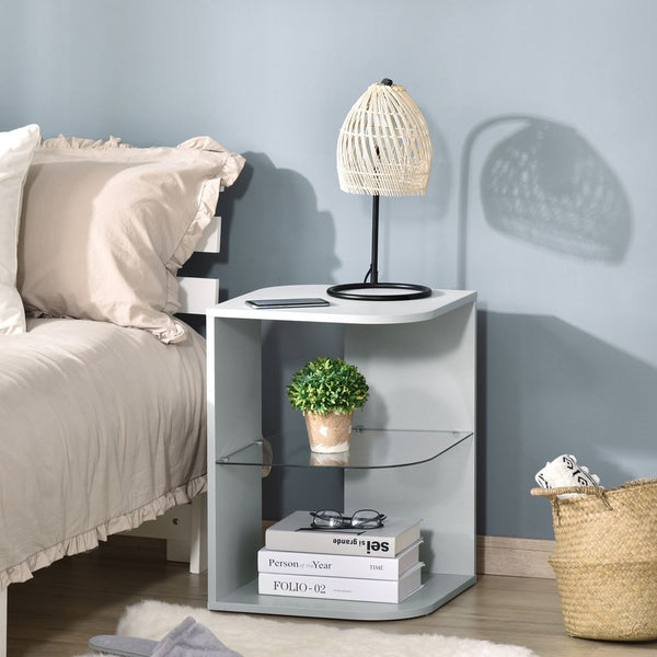 Modern Side Table Three Layer Bedside Table / Storage Shelves, Grey-Seasons Home Store