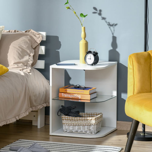 Modern Side Table Three Layer Bedside Table / Storage Shelves, White-Seasons Home Store