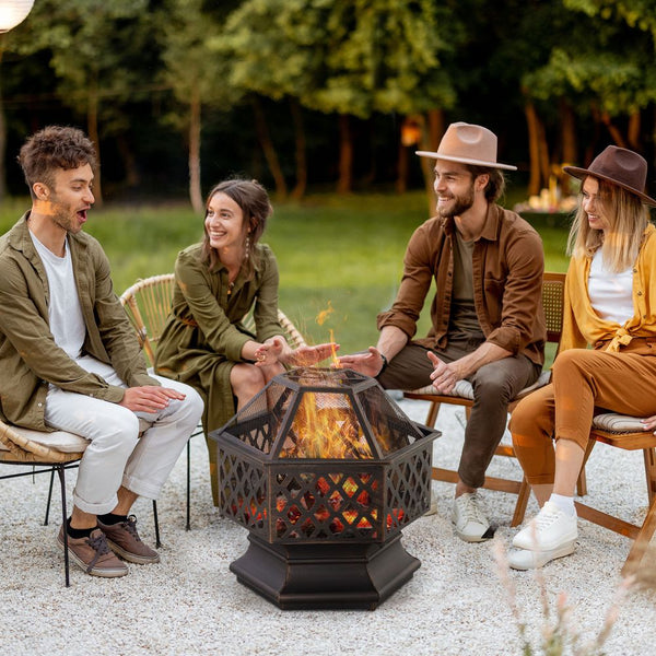 Outdoor Fire Pit with Screen Cover, Portable Wood Burning Firebowl-Seasons Home Store