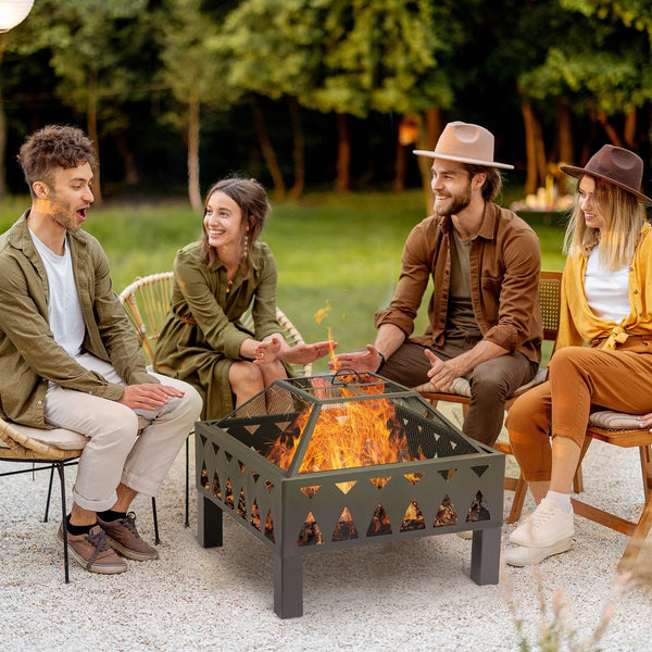 Outdoor Fire Pit with Screen Cover, Wood Burner, Log Burning Bowl-Seasons Home Store