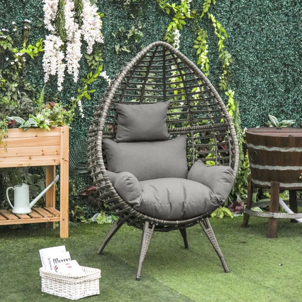 Outdoor Indoor Rattan Egg Chair Wicker Weave Teardrop Chair with Cushion-Seasons Home Store