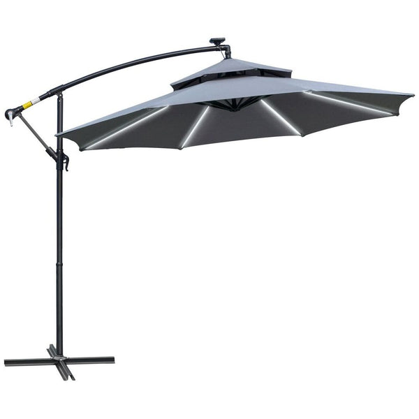 Outsunny 3(m) Cantilever Parasol Hanging Banana Umbrella lights, Grey-Seasons Home Store
