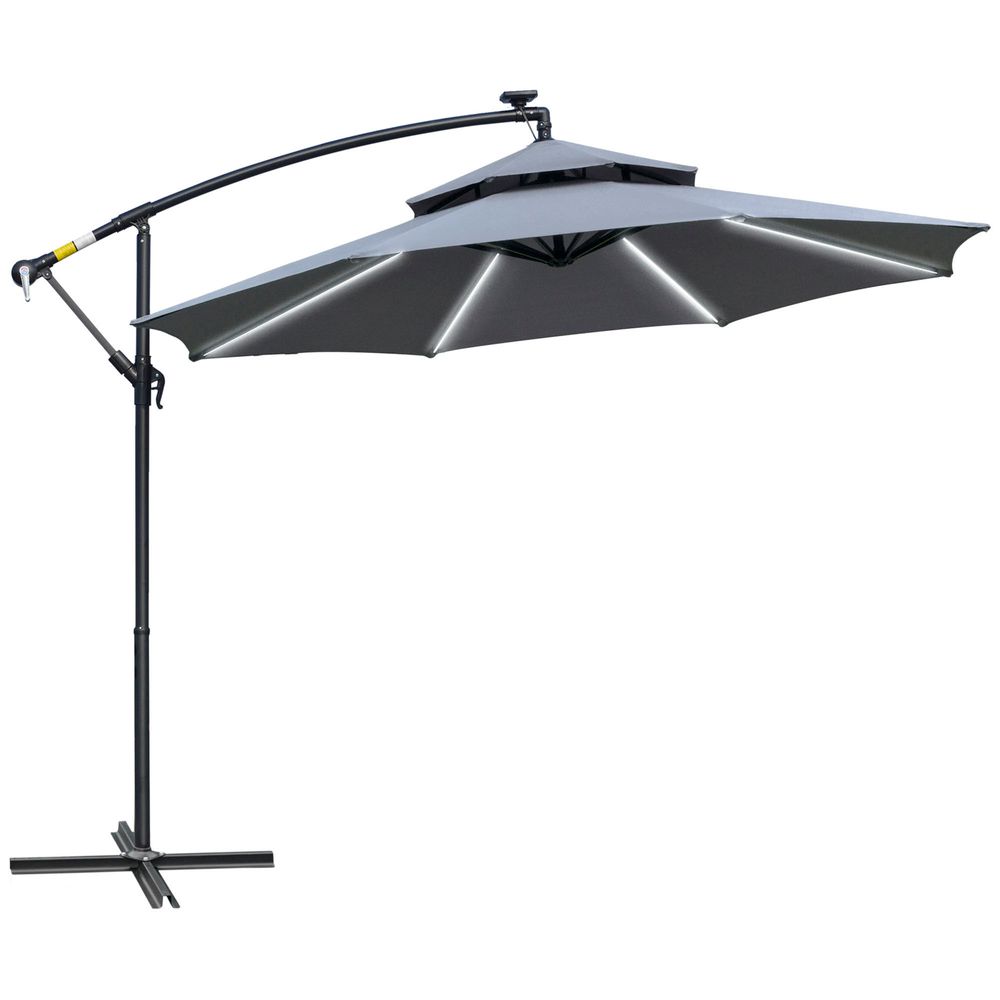 Outsunny 3(m) Cantilever Parasol Hanging Banana Umbrella lights, Grey-Seasons Home Store