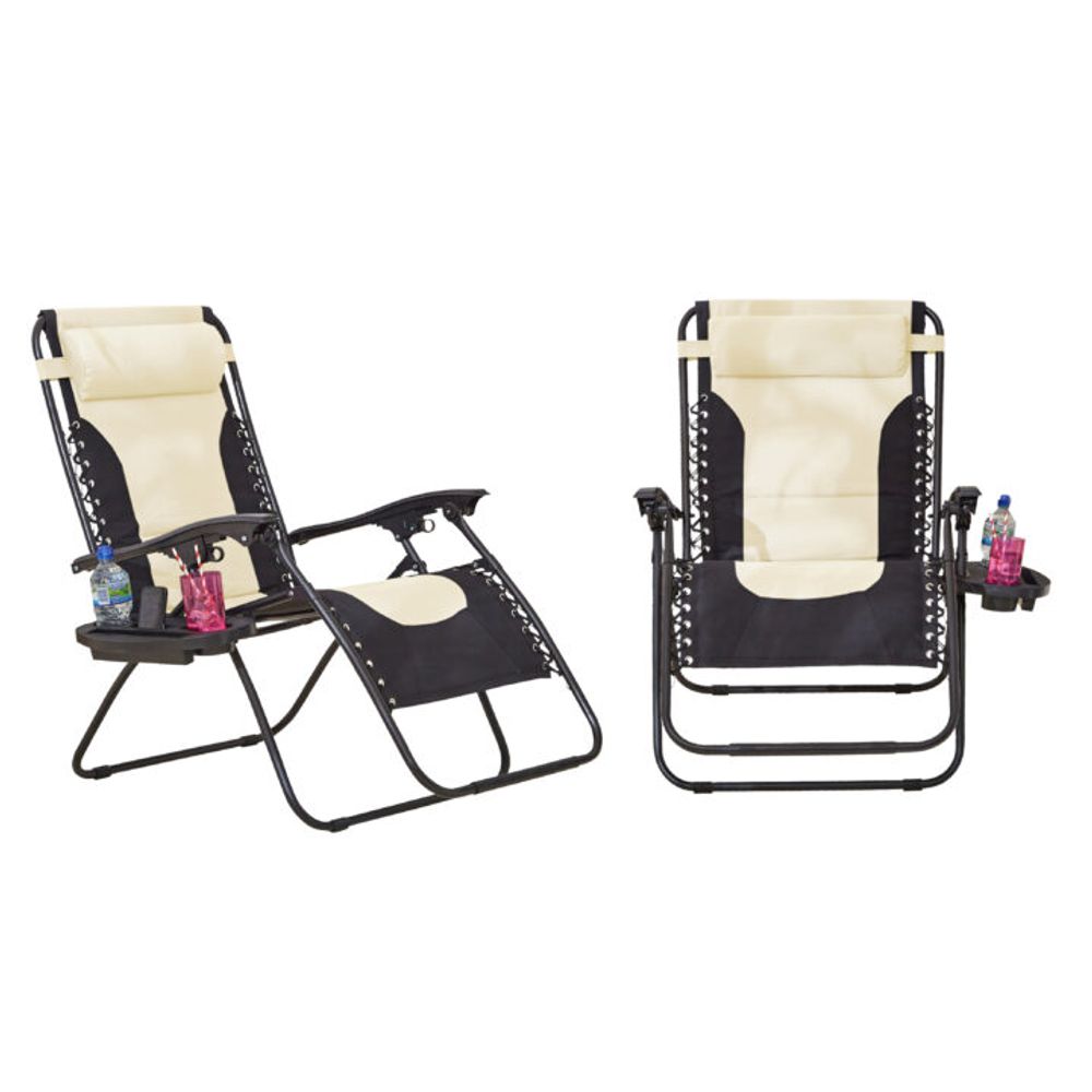 Pair of Outdoor Zero Gravity XL Sun Loungers Cream-Seasons Home Store