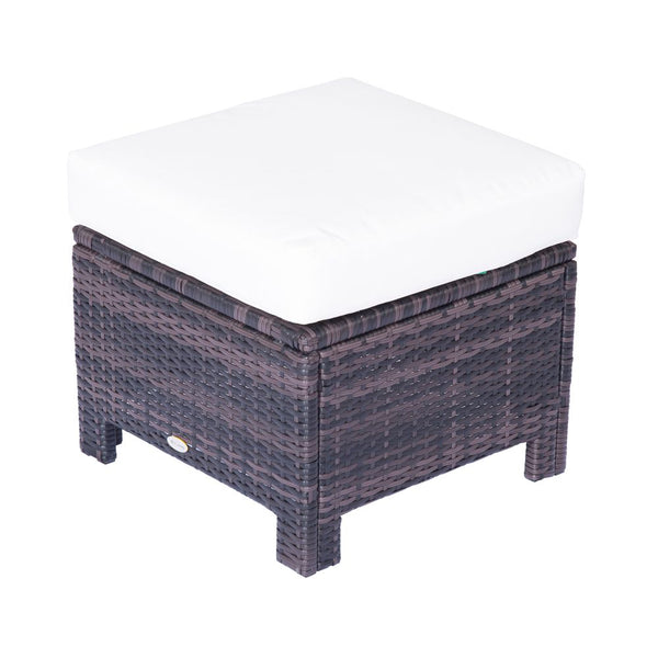 Rattan Footstool Wicker Ottoman with Padded Seat Cushion Furniture 50x50x35 cm-Seasons Home Store