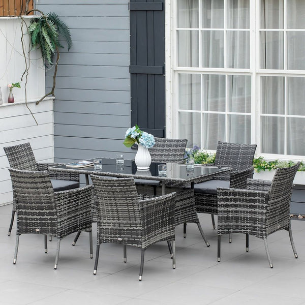 Rattan Garden Furniture Dining Set 6-seater Patio Rectangular Table Cube Chairs-Seasons Home Store