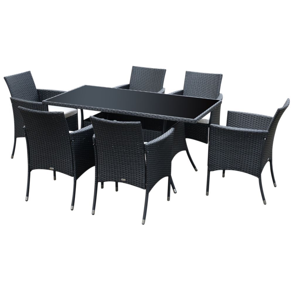Rattan Garden Furniture Dining Set 6-seater Patio Rectangular Table Cube Chairs-Seasons Home Store