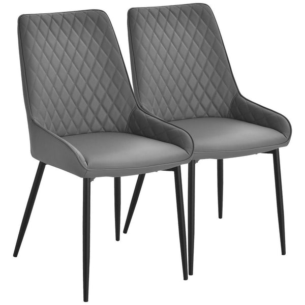 Set Of 2 Quilted PU Leather Dining Chairs / Metal Frame 4 Legs Grey-Seasons Home Store
