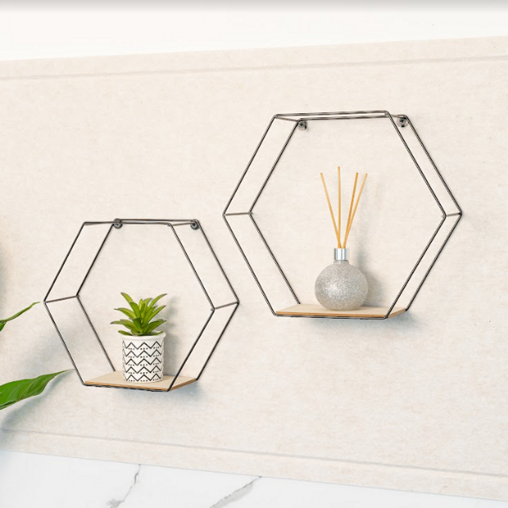 Set of 2 Hexagonal Wall Shelves - CHELF-Seasons Home Store