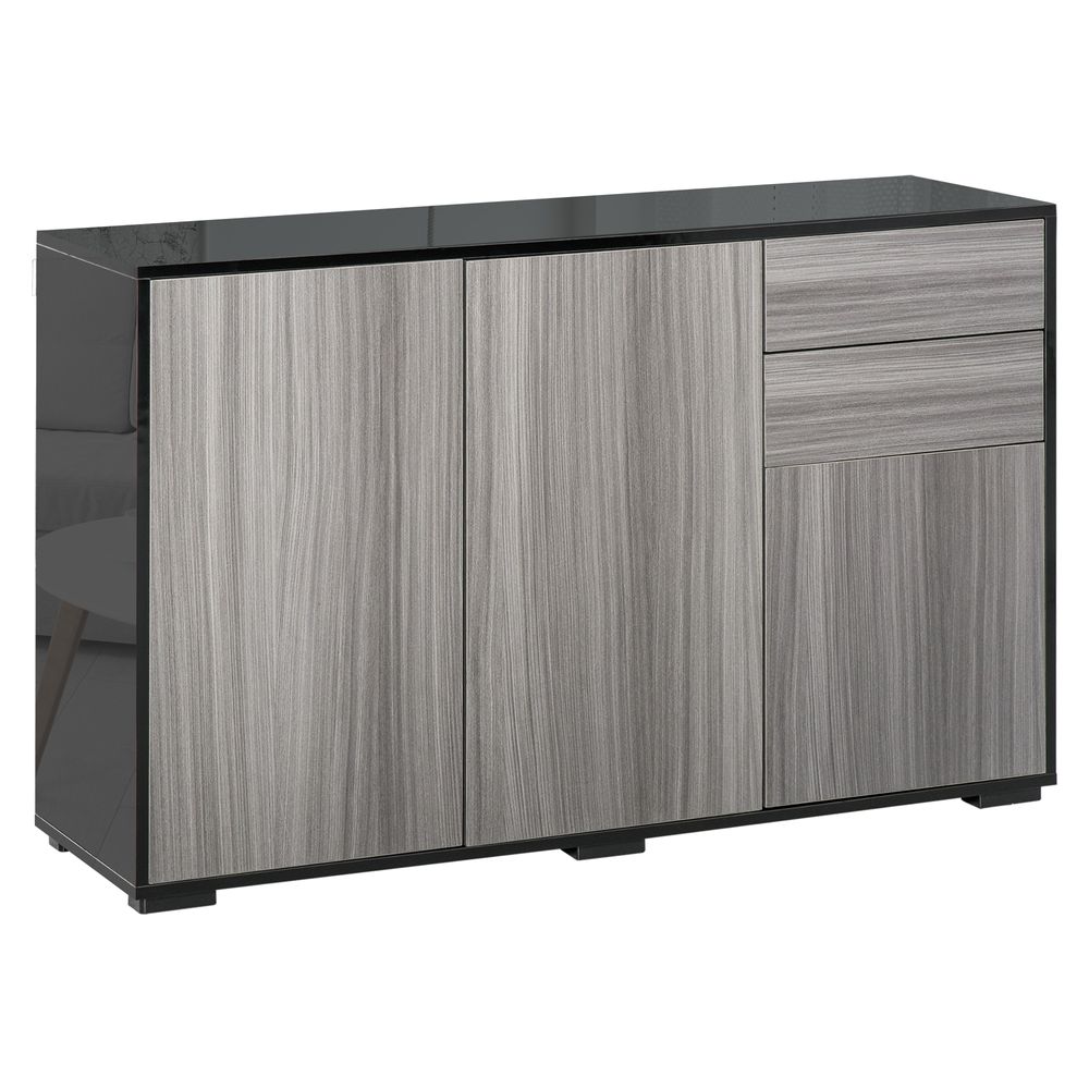 Side Cabinet 2 Door Cabinet and 2 Drawer for Home Office Grey Black-Seasons Home Store