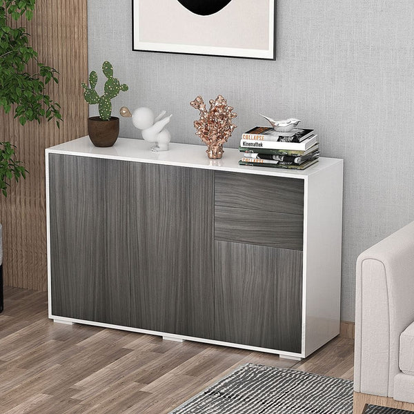 Side Cabinet 2 Door Cabinet and 2 Drawer for Home Office Grey White-Seasons Home Store