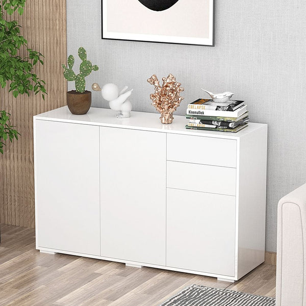 Side Cabinet with 2 Door Cabinet and 2 Drawer for Home Office White-Seasons Home Store