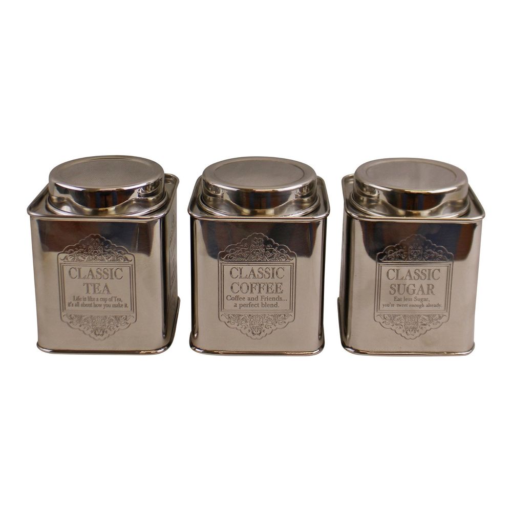 Silver Metal Tea, Coffee & Sugar Storage Tins-Seasons Home Store