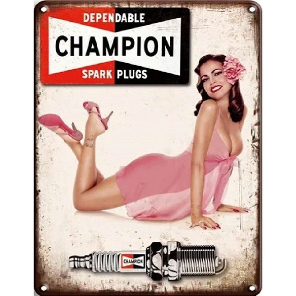 Small Metal Sign 45 x 37.5cm Dependable Champion Spark Plug-Seasons Home Store