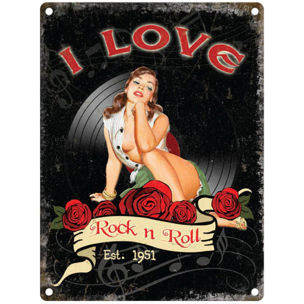 Small Metal Sign 45 x 37.5cm Music I LOVE ROCK AND ROLL-Seasons Home Store