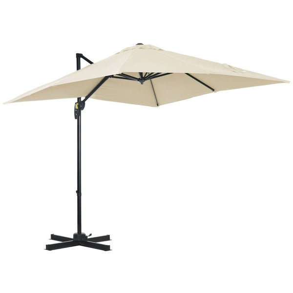 Square Cantilever Roma Parasol 360 Rotation Hand Crank, Cream White-Seasons Home Store