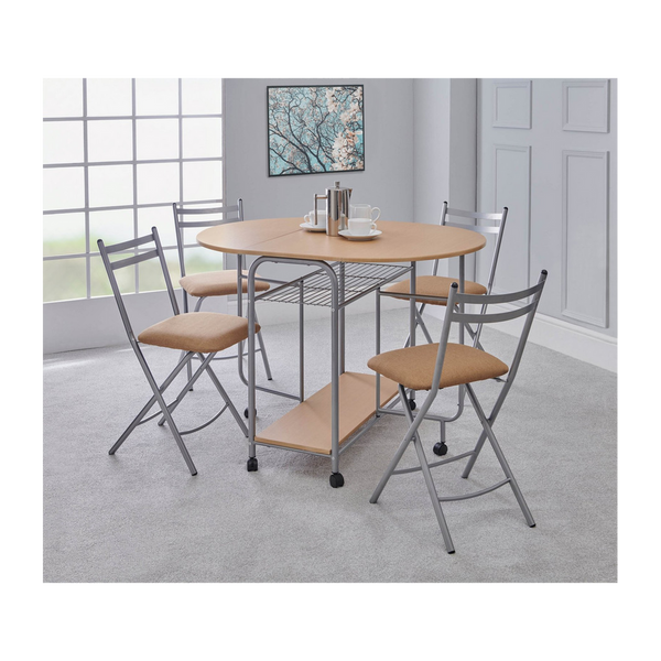 Stowaway 4 seat dining set - Oak / Silver-Seasons Home Store
