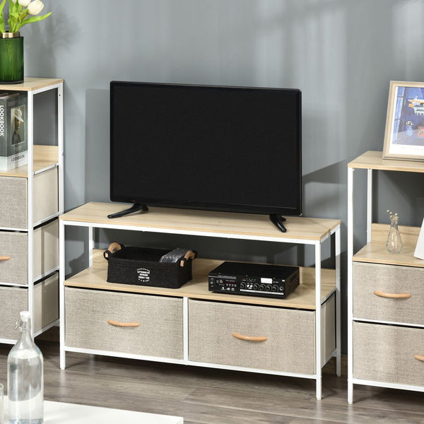 TV Cabinet, TV Console Unit with 2 Foldable Linen Drawers Maple Colour-Seasons Home Store