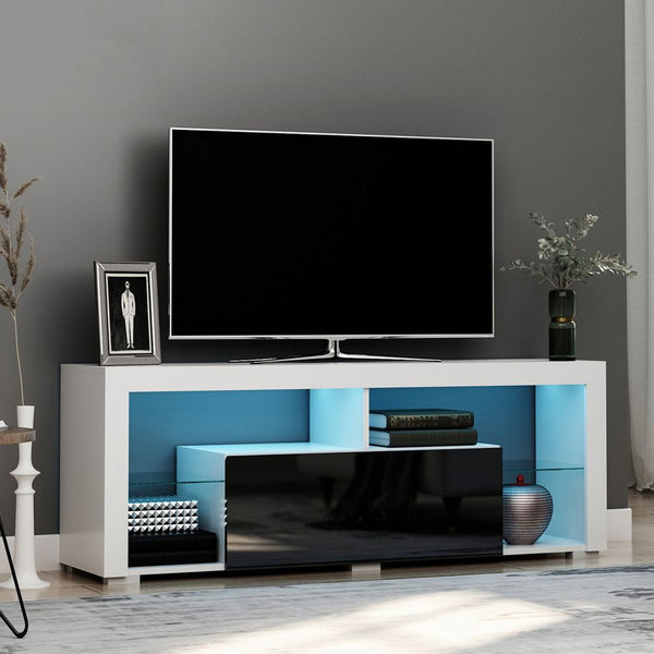 TV Stand Cabinet High Gloss 140cm with LED RGB Light Storage-Seasons Home Store