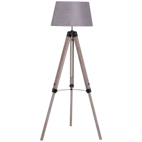 Tripod Floor Lamp Freestanding Bedside Light with Fabric Shade Grey-Seasons Home Store