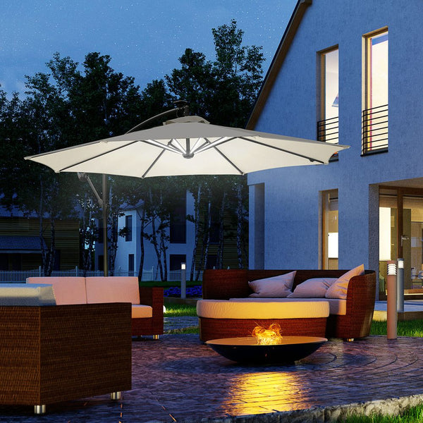 Umbrella Parasol Solar Powered LED stripes, ?2.95x2.45H m-Cream-Seasons Home Store