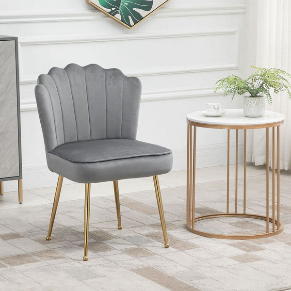 Velvet-Feel Shell Luxe Accent Chair Home Bedroom Lounge Metal Legs Grey-Seasons Home Store