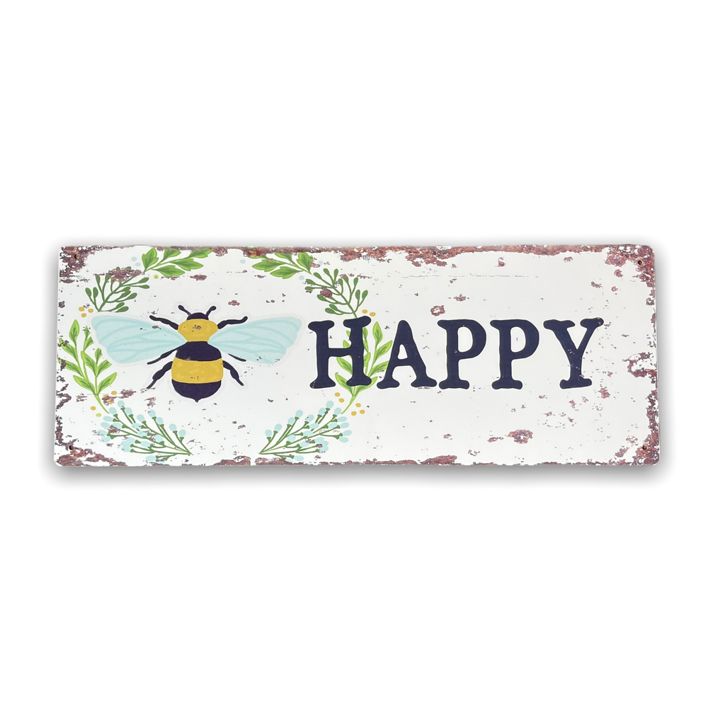 Vintage Metal Sign - Bee Happy Wall Sign-Seasons Home Store