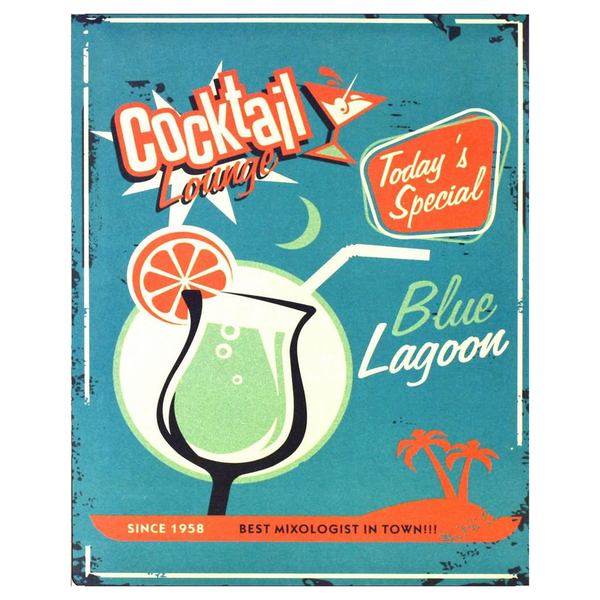 Vintage Metal Sign - Blue Lagoon Cocktail Lounge-Seasons Home Store