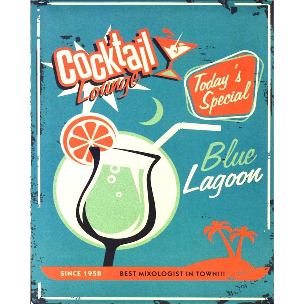 Vintage Metal Sign - Blue Lagoon Cocktail Lounge-Seasons Home Store