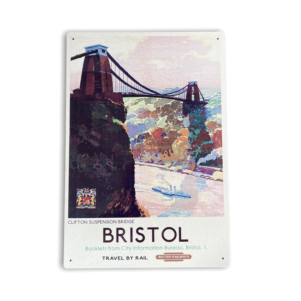 Vintage Metal Sign British Railways Retro Advertising Bristol Clifton Bridge-Seasons Home Store