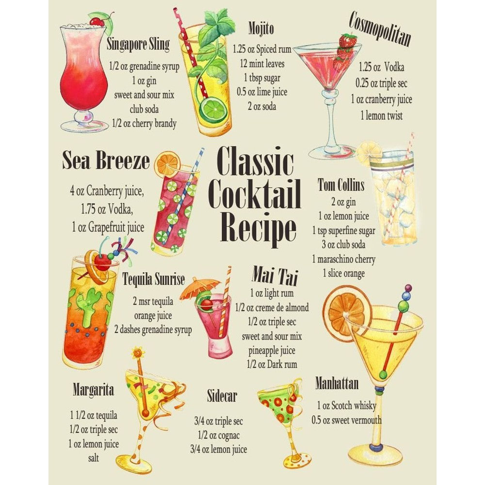 Vintage Metal Sign - Classic Cocktail Recipes-Seasons Home Store