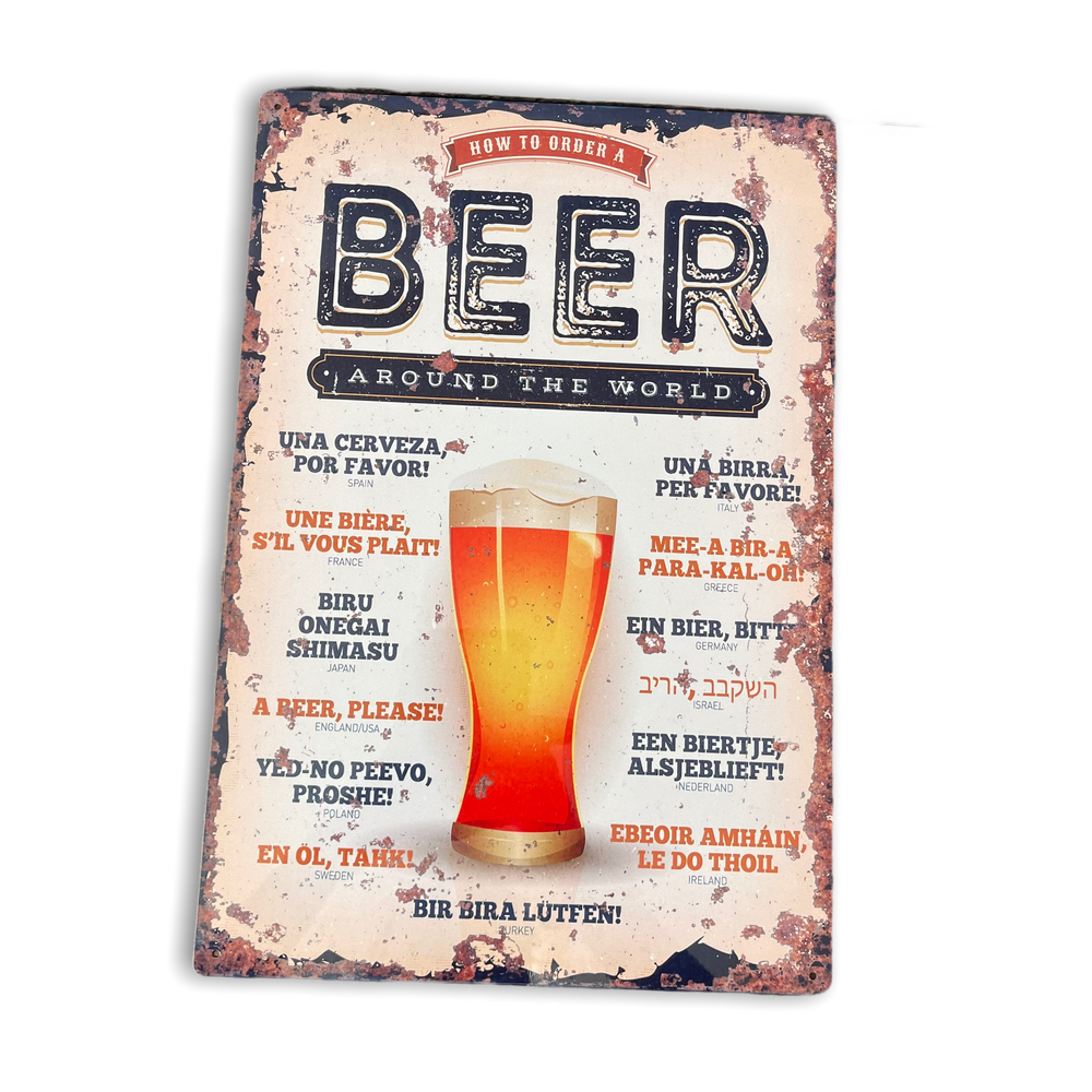 Vintage Metal Sign - How To Order A Beer Around The World-Seasons Home Store