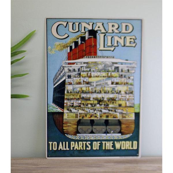 Vintage Metal Sign - Retro Advertising - Cunard Line-Seasons Home Store