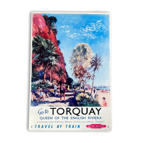 Vintage Sign British Railways Advertising Torquay Queen Of The English Riviera-Seasons Home Store