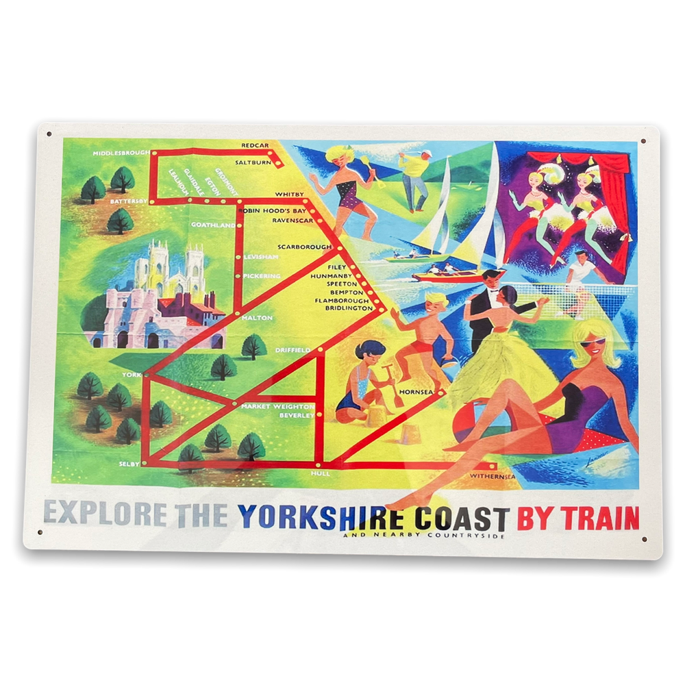 Vintage Sign British Railways Retro Advertising Explore The Yorkshire Coast-Seasons Home Store